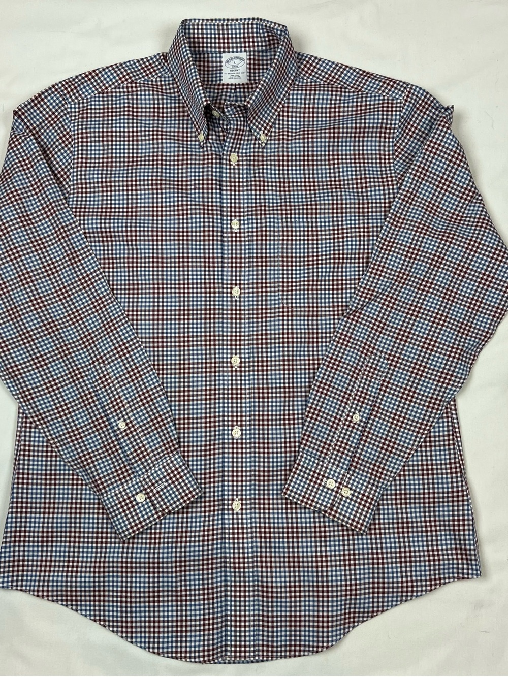 BROOKS BROTHERS Regent Mens L Navy/Maroon/White Micro-Check Long Sleeve Shirt
